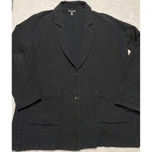 Eileen Fisher Jacket Small Black Textured Casual Blazer Oversize Tencel‎ Button